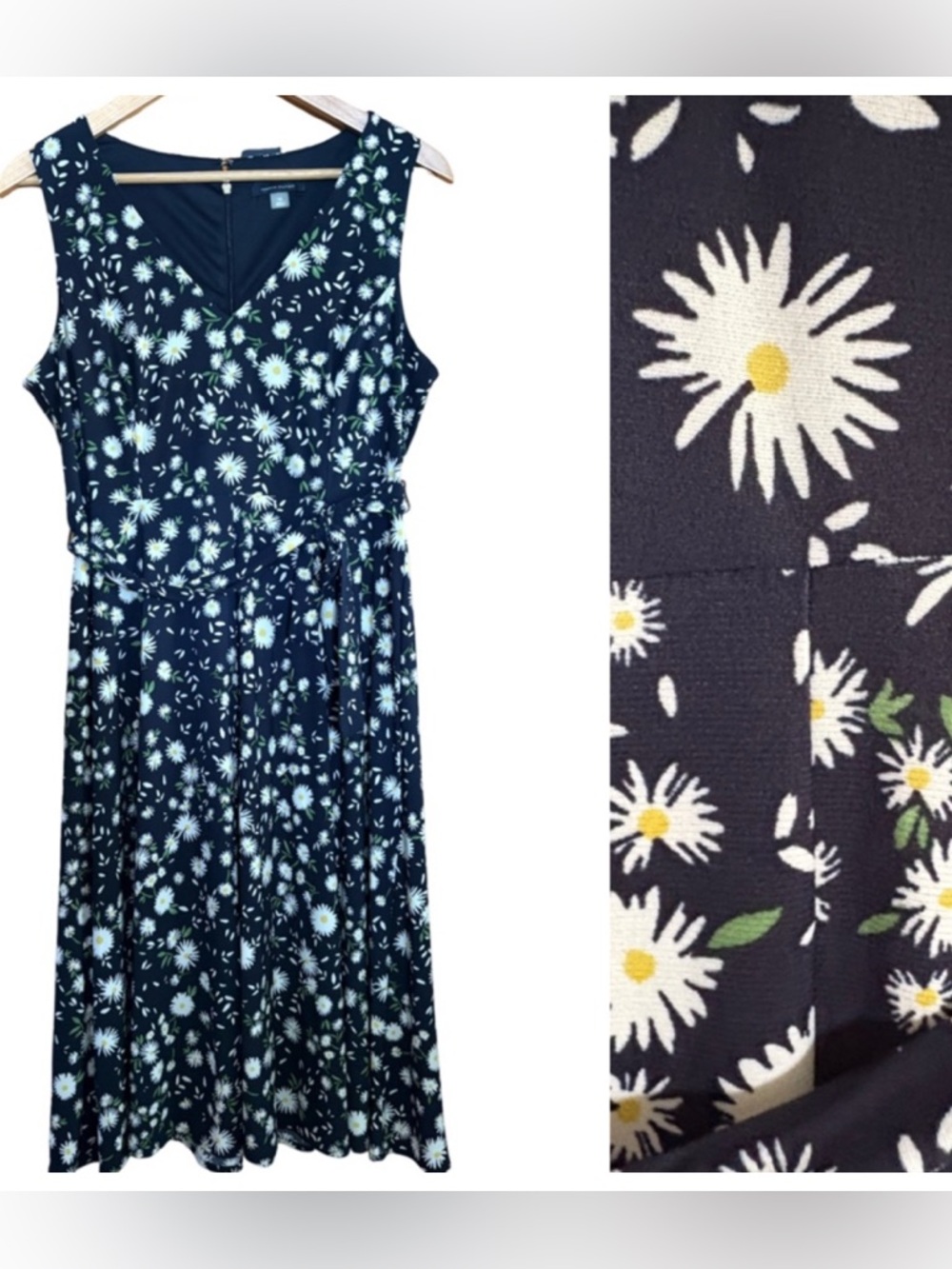 Tommy Hilfiger Navy and White Daisy Floral V-Neck Sleeveless Dress Size 10 NWT